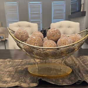 Decorative Gold Bowl with Mosaic Sphere Balls (12 balls)